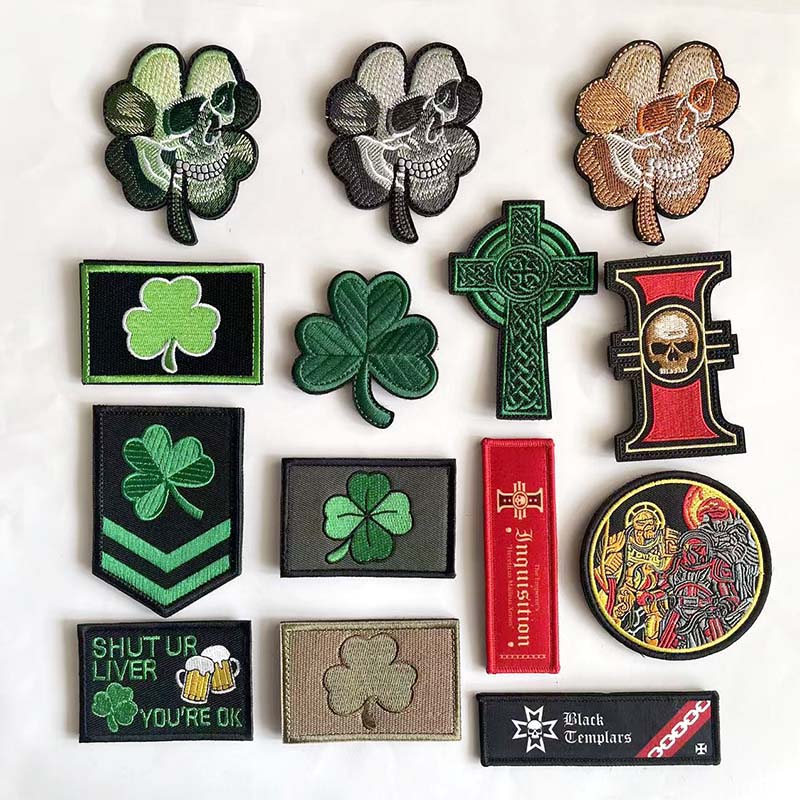 Rucksack Military Style - Lucky Grass,Four Leaf Trefoil Grass,Skull Badge